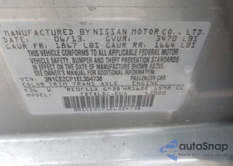 2014 Nissan Versa Note Sv from USA, damaged, VIN 3N1CE2CP1EL354738